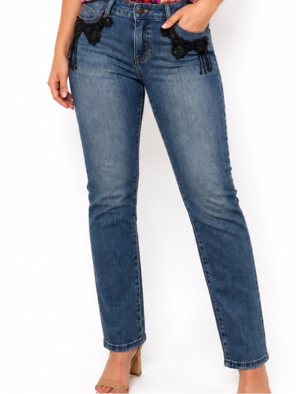Michael Kors Blue Women's Slim Jeans with Black Beaded pocket Accent SZ 4
